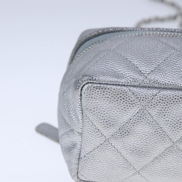 CHANEL Matelasse Hand Bag Caviar Skin 2way Silver CC Auth bs21131