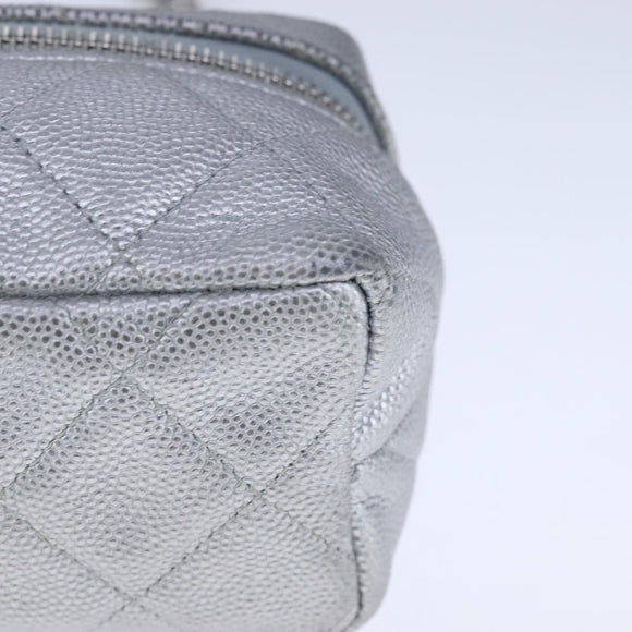 CHANEL Matelasse Hand Bag Caviar Skin 2way Silver CC Auth bs21131