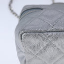 CHANEL Matelasse Hand Bag Caviar Skin 2way Silver CC Auth bs21131-17