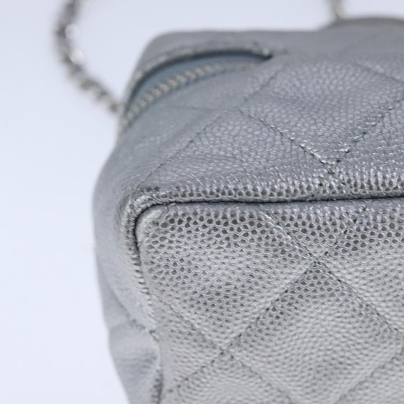 CHANEL Matelasse Hand Bag Caviar Skin 2way Silver CC Auth bs21131