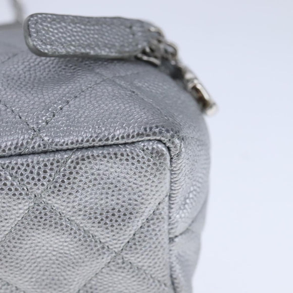 CHANEL Matelasse Hand Bag Caviar Skin 2way Silver CC Auth bs21131