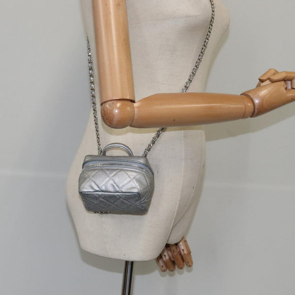 CHANEL Matelasse Hand Bag Caviar Skin 2way Silver CC Auth bs21131