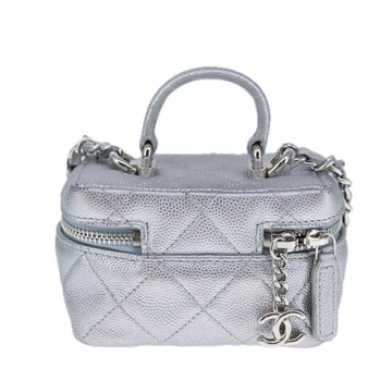 CHANEL Matelasse Hand Bag Caviar Skin 2way Silver CC Auth bs21131 - 0