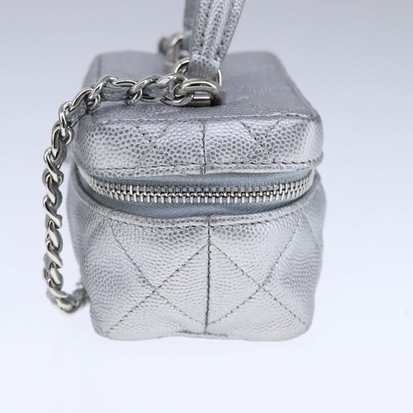 CHANEL Matelasse Hand Bag Caviar Skin 2way Silver CC Auth bs21131