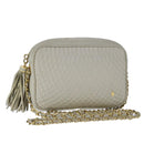 BALLY Chain Quilted Shoulder Bag Leather Beige Gold Auth bs21142-1