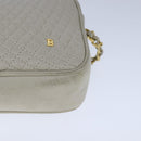BALLY Chain Quilted Shoulder Bag Leather Beige Gold Auth bs21142-9