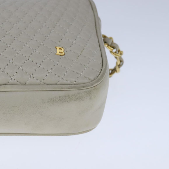 BALLY Chain Quilted Shoulder Bag Leather Beige Gold Auth bs21142