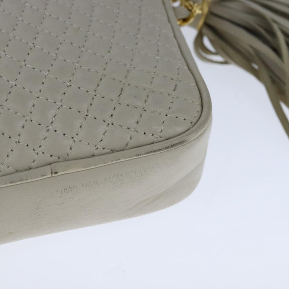 BALLY Chain Quilted Shoulder Bag Leather Beige Gold Auth bs21142