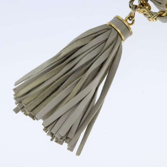 BALLY Chain Quilted Shoulder Bag Leather Beige Gold Auth bs21142