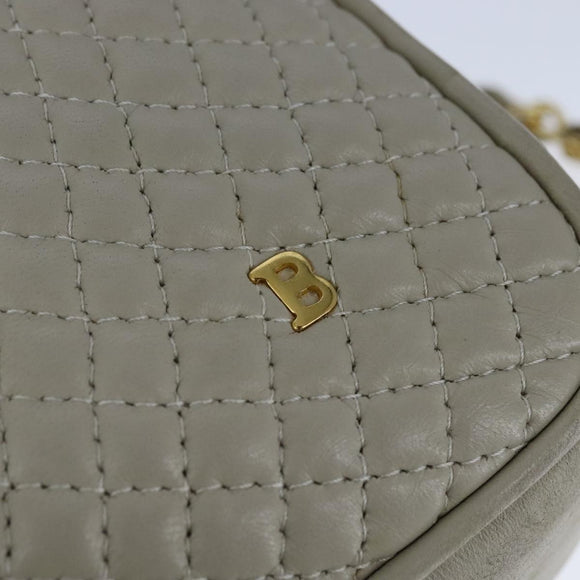 BALLY Chain Quilted Shoulder Bag Leather Beige Gold Auth bs21142