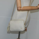 BALLY Chain Quilted Shoulder Bag Leather Beige Gold Auth bs21142-21