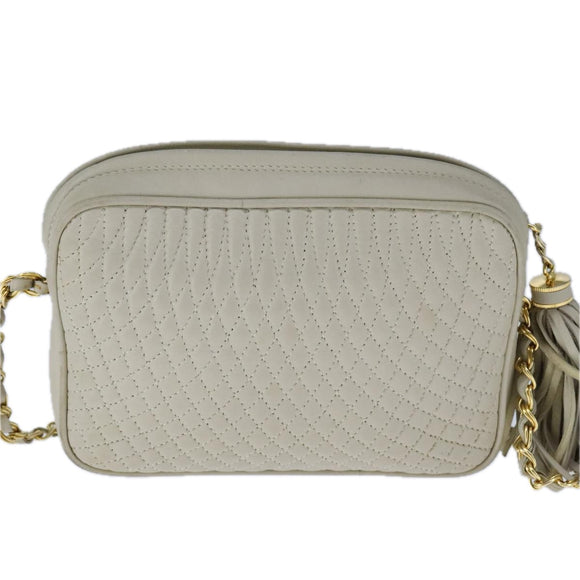 BALLY Chain Quilted Shoulder Bag Leather Beige Gold Auth bs21142