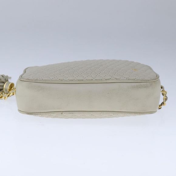 BALLY Chain Quilted Shoulder Bag Leather Beige Gold Auth bs21142