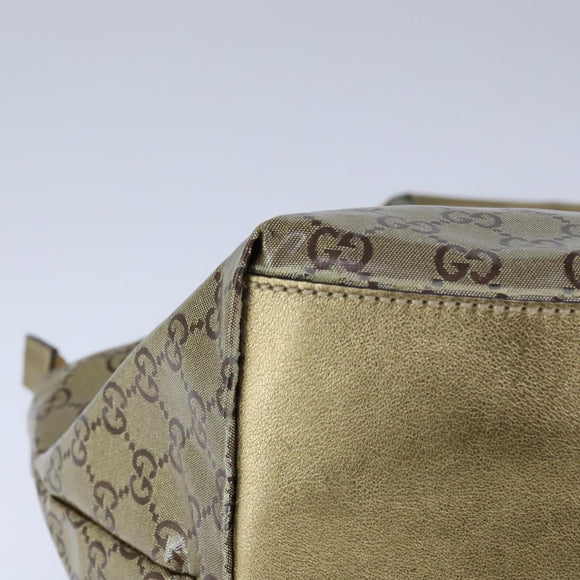 GUCCI GG Crystal Sherry Line Hand Bag Gray Gold Brown 131228 Auth bs21155