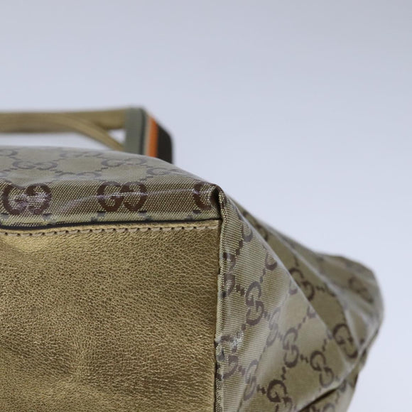 GUCCI GG Crystal Sherry Line Hand Bag Gray Gold Brown 131228 Auth bs21155