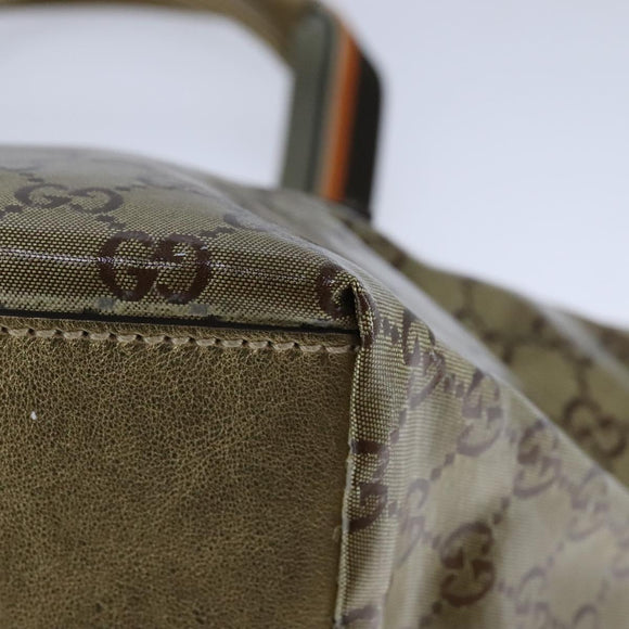 GUCCI GG Crystal Sherry Line Hand Bag Gray Gold Brown 131228 Auth bs21155