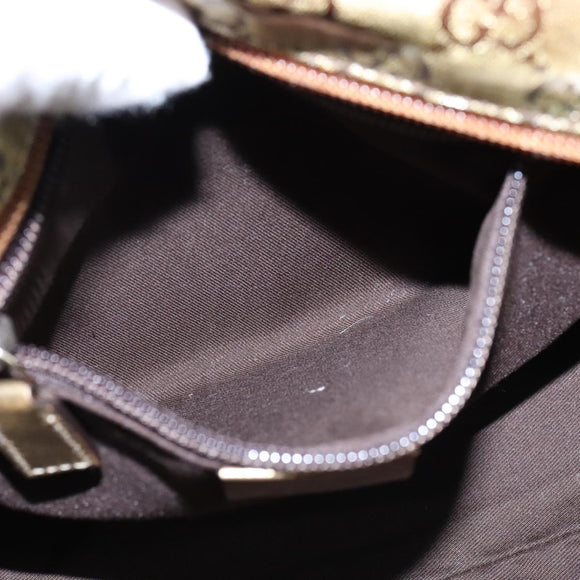 GUCCI GG Crystal Sherry Line Hand Bag Gray Gold Brown 131228 Auth bs21155