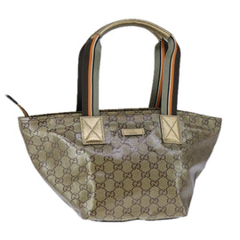 GUCCI GG Crystal Sherry Line Hand Bag Gray Gold Brown 131228 Auth bs21155