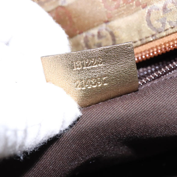 GUCCI GG Crystal Sherry Line Hand Bag Gray Gold Brown 131228 Auth bs21155