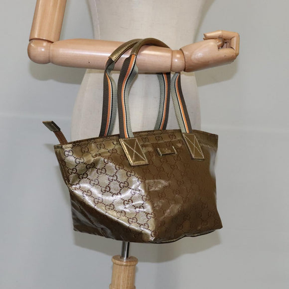 GUCCI GG Crystal Sherry Line Hand Bag Gray Gold Brown 131228 Auth bs21155