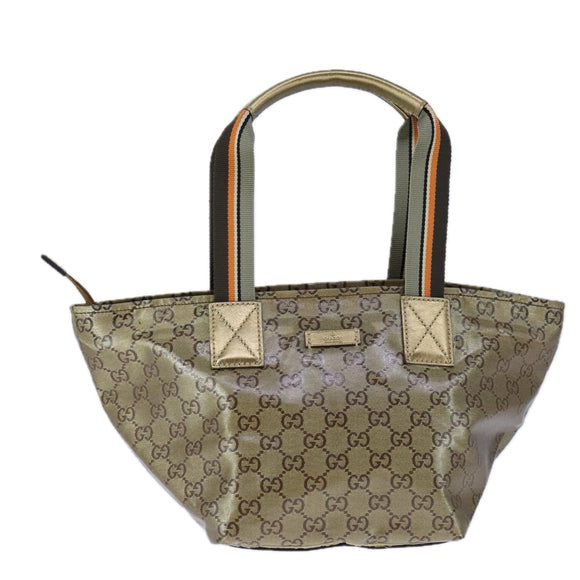 GUCCI GG Crystal Sherry Line Hand Bag Gray Gold Brown 131228 Auth bs21155