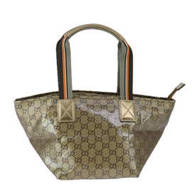 GUCCI GG Crystal Sherry Line Hand Bag Gray Gold Brown 131228 Auth bs21155 - 0