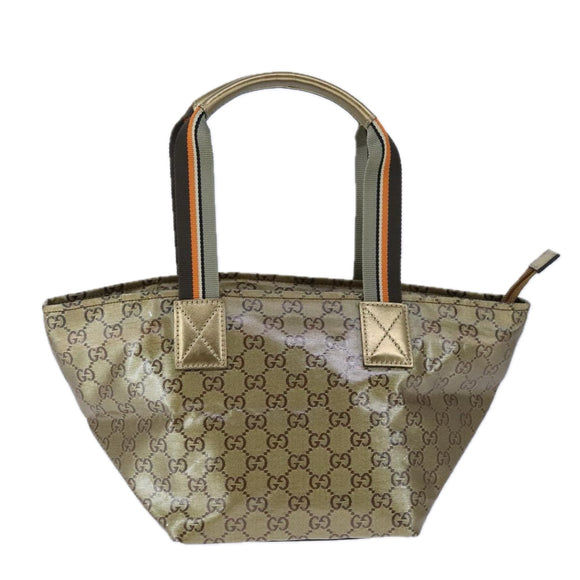 GUCCI GG Crystal Sherry Line Hand Bag Gray Gold Brown 131228 Auth bs21155