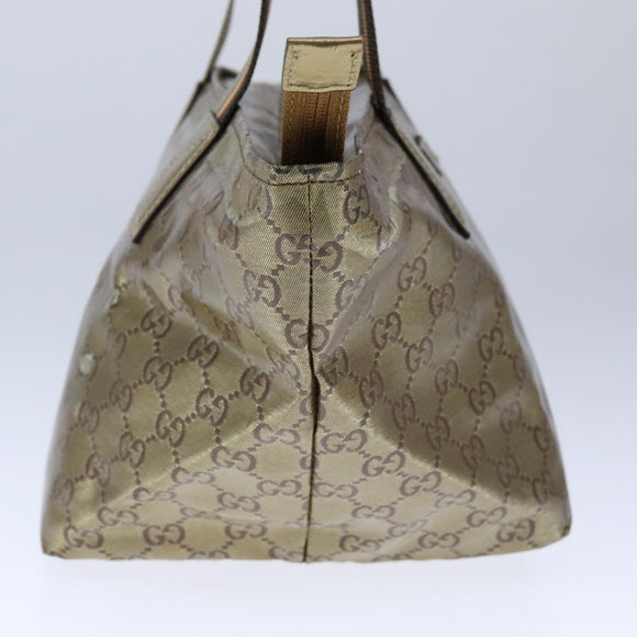 GUCCI GG Crystal Sherry Line Hand Bag Gray Gold Brown 131228 Auth bs21155