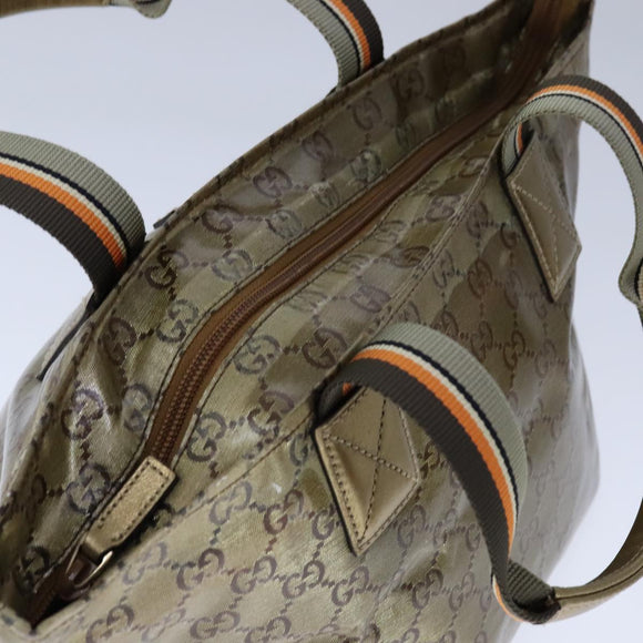 GUCCI GG Crystal Sherry Line Hand Bag Gray Gold Brown 131228 Auth bs21155