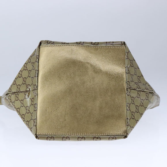 GUCCI GG Crystal Sherry Line Hand Bag Gray Gold Brown 131228 Auth bs21155