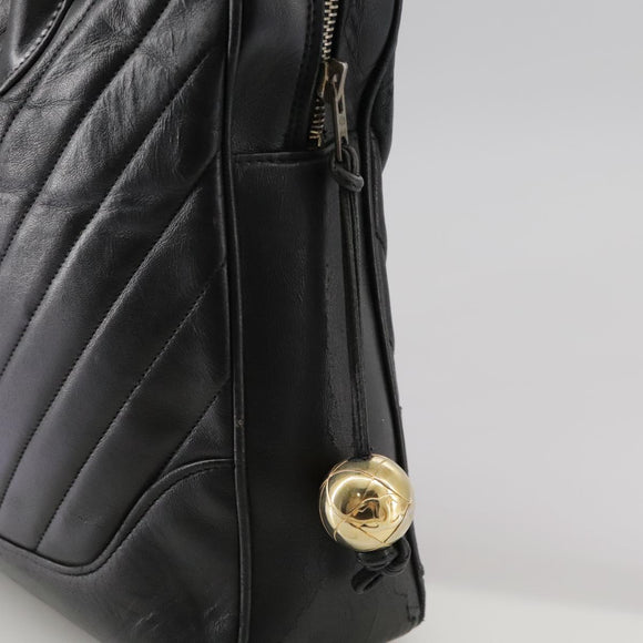 CHANEL V Stitch Hand Bag Leather Black CC Auth bs21163