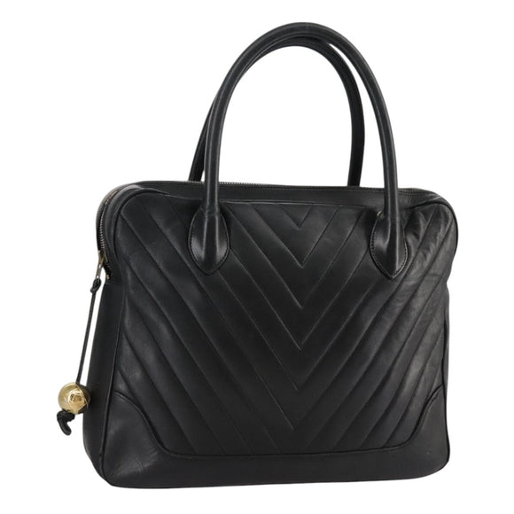 CHANEL V Stitch Hand Bag Leather Black CC Auth bs21163