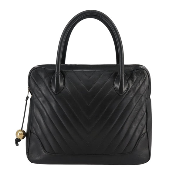 CHANEL V Stitch Hand Bag Leather Black CC Auth bs21163