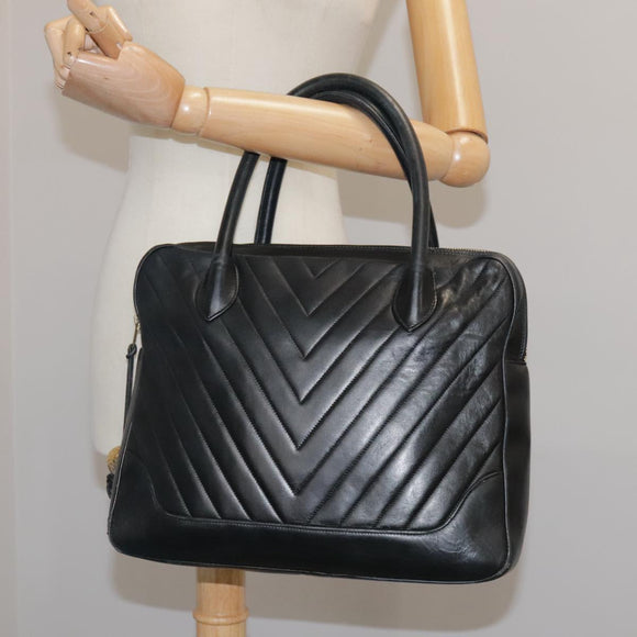 CHANEL V Stitch Hand Bag Leather Black CC Auth bs21163
