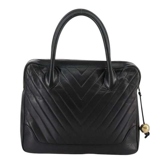 CHANEL V Stitch Hand Bag Leather Black CC Auth bs21163