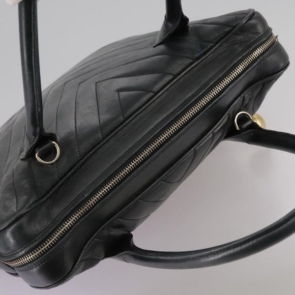 CHANEL V Stitch Hand Bag Leather Black CC Auth bs21163