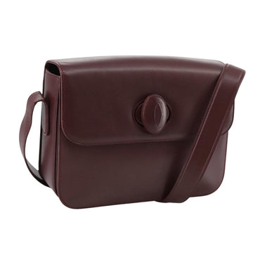 CARTIER Shoulder Bag Leather Red Auth bs21170
