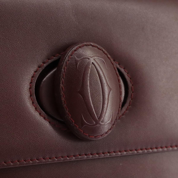 CARTIER Shoulder Bag Leather Red Auth bs21170