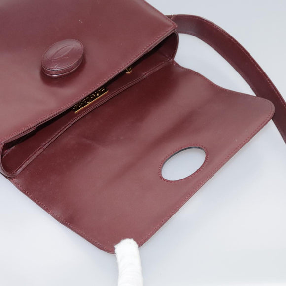 CARTIER Shoulder Bag Leather Red Auth bs21170