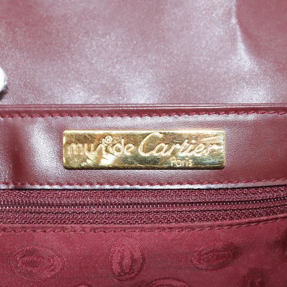 CARTIER Shoulder Bag Leather Red Auth bs21170