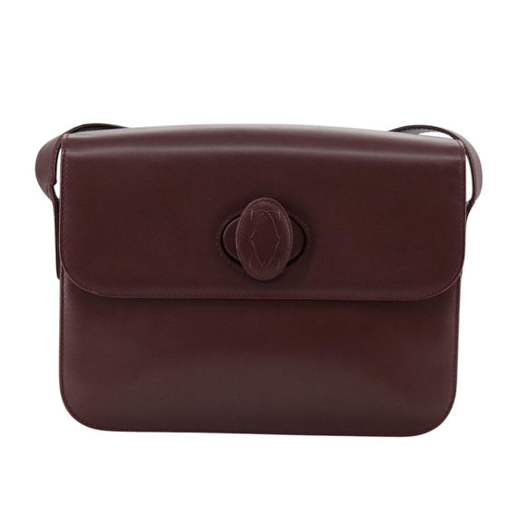 CARTIER Shoulder Bag Leather Red Auth bs21170