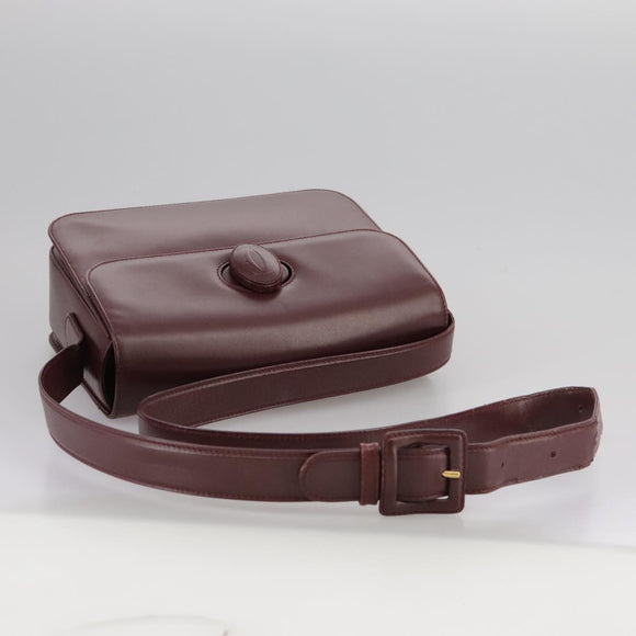 CARTIER Shoulder Bag Leather Red Auth bs21170