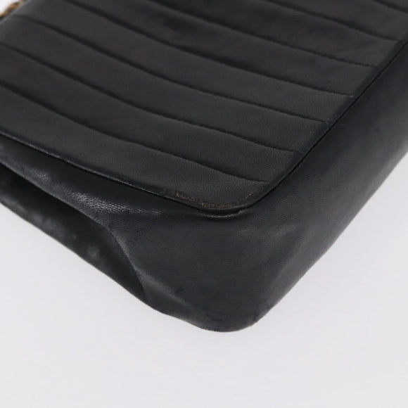 CHANEL Mademoiselle Chain Shoulder Bag Lamb Skin Black Gold CC Auth bs21196