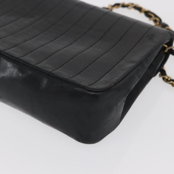 CHANEL Mademoiselle Chain Shoulder Bag Lamb Skin Black Gold CC Auth bs21196