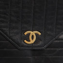 CHANEL Mademoiselle Chain Shoulder Bag Lamb Skin Black Gold CC Auth bs21196-14