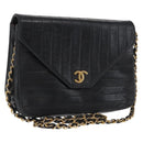 CHANEL Mademoiselle Chain Shoulder Bag Lamb Skin Black Gold CC Auth bs21196-1