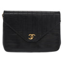 CHANEL Mademoiselle Chain Shoulder Bag Lamb Skin Black Gold CC Auth bs21196-2