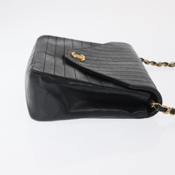 CHANEL Mademoiselle Chain Shoulder Bag Lamb Skin Black Gold CC Auth bs21196