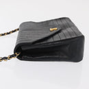 CHANEL Mademoiselle Chain Shoulder Bag Lamb Skin Black Gold CC Auth bs21196-5