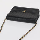 CHANEL Mademoiselle Chain Shoulder Bag Lamb Skin Black Gold CC Auth bs21196-6